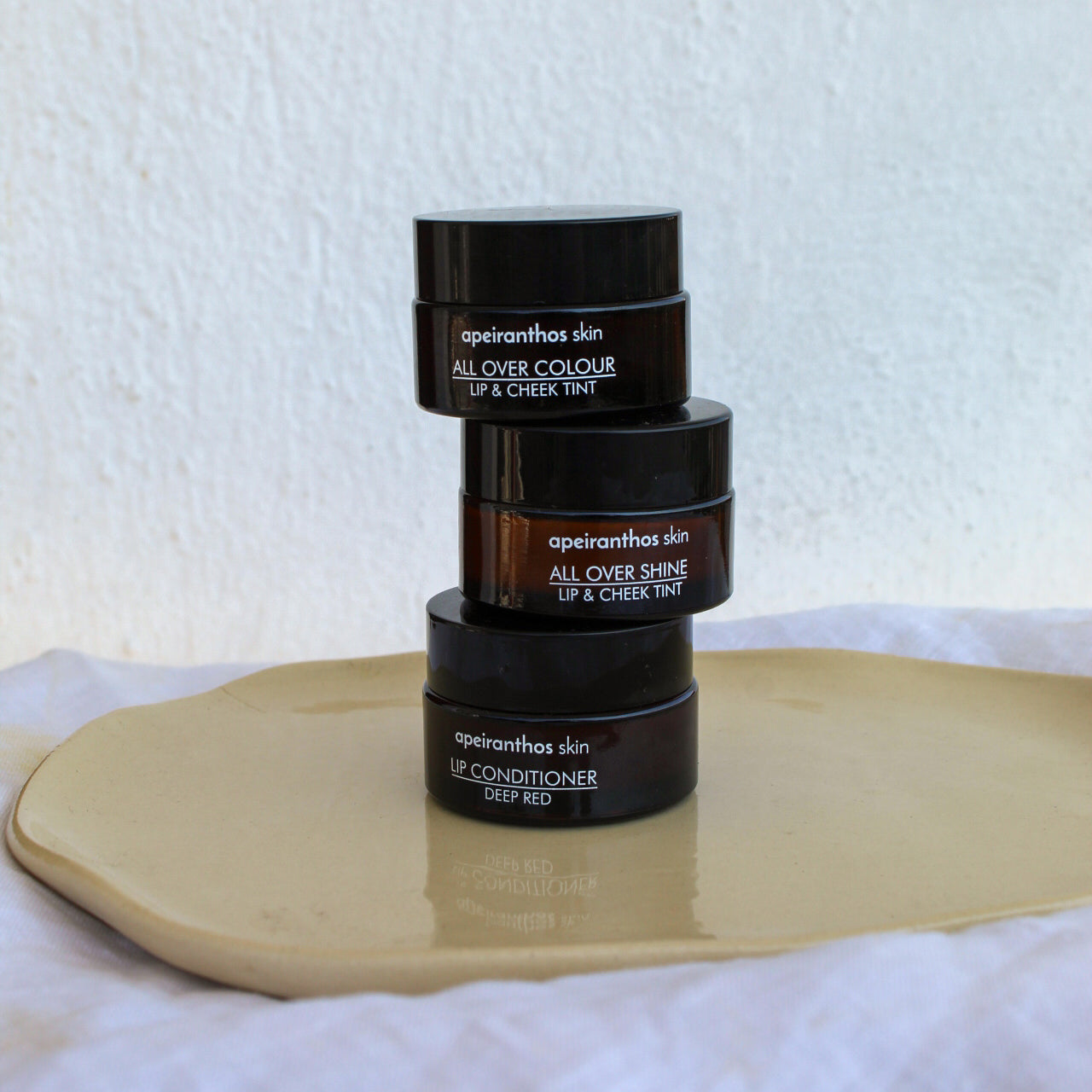 apeiranthos skin natural skincare The 3 minute morning set 20gr lip conditioner deep red all over shine colour glow nourish face φυσικά καλλυντικά βάλσαμο χειλών κόκκινο bronzer highlighter θρέψη λάμψη πρόσωπο δέρμα επιδερμίδα