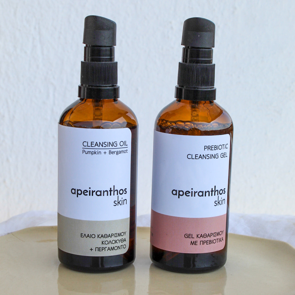 apeiranthos skin natural skincare The Cleansing set 100ml prebiotic cleansing gel oil cleanse moisturize face all types φυσικά καλλυντικά έλαιο gel τζελ καθαρισμού σετ καθαρισμός ενυδάτωση πρόσωπο όλοι τύποι δέρμα επιδερμίδα